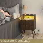 JOONEE Nightstand with Charging Station and LED Lights,Modern Bedside Table with 2 Storage Drawer and Open Wood Shelf, for Bedroom and Small Spaces,Night Stand with Solid Wood Legs,Walnut Brown