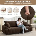 Abbrevi 88 "Modern Boucle Sofa Couch, Oversized Comfy 3 Seater Sherpa Curved Sofas Deep Seat, Upholstered Loveseat Teddy Round Arm Couches for Living Room, Bedroom, Brown