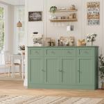 HITHOS 55" Sideboard Buffet Cabinet with Storage, Modern Kitchen Buffet Storage Cabinet with Drawers, Wood Coffee Bar with Adjustable Shelves, Large Sideboard for Kitchen, Living Room, Green