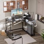 Pamray 43 Inch L Shaped Computer Desk with Reversible Side Storage Shelves, Small Corner Desk for Small Space Home Office,Writing Study Table Gaming PC Desk for Bedroom,Black