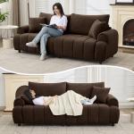 Abbrevi 88 "Modern Boucle Sofa Couch, Oversized Comfy 3 Seater Sherpa Curved Sofas Deep Seat, Upholstered Loveseat Teddy Round Arm Couches for Living Room, Bedroom, Brown