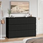Jocoevol 6 Drawer Dresser Black Modern Fluted Tall Wooden Chest Double Dresser for Bedroom, Living Room, Closet