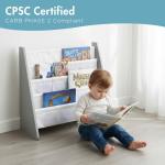 Humble Crew 4-Tier Kids Bookshelf, Grey Wood/White - Premium Book Shelf for Kids Rooms with Four Deep Pockets - Toddler Sling Book Rack with Deep Sleeves, Nursery Bookcase Organizer