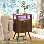 JOONEE Nightstand with Charging Station and LED Lights,Modern Bedside Table with 2 Storage Drawer and Open Wood Shelf, for Bedroom and Small Spaces,Night Stand with Solid Wood Legs,Walnut Brown