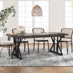 Tribesigns Farmhouse Dining Table for 6 People, 70.8-Inch Rectangular Wood Dining Table, Rustic Kitchen Table with Heavy Duty Metal Legs for Dining Room (Black, 70.8 Inch)