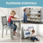 Humble Crew 4-Tier Kids Bookshelf, Grey Wood/White - Premium Book Shelf for Kids Rooms with Four Deep Pockets - Toddler Sling Book Rack with Deep Sleeves, Nursery Bookcase Organizer