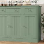 HITHOS 55" Sideboard Buffet Cabinet with Storage, Modern Kitchen Buffet Storage Cabinet with Drawers, Wood Coffee Bar with Adjustable Shelves, Large Sideboard for Kitchen, Living Room, Green