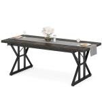 Tribesigns Farmhouse Dining Table for 6 People, 70.8-Inch Rectangular Wood Dining Table, Rustic Kitchen Table with Heavy Duty Metal Legs for Dining Room (Black, 70.8 Inch)