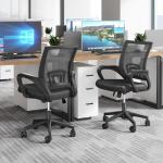 OS MOTOR Home Office Chair, Ergonomic Mid-Back Mesh Desk Chair with Lumbar Support, Adjustable Swivel Rolling Design, Comfy Armrest for Work, Study, Gaming, Vanity, Black