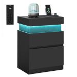 VASAGLE Kailyn Collection - Nightstand with Power Outlets, Sliding Lid, Modern Bedside Table with LED Lights, End Table, 2 Drawers, 15.7 x 18.9 x 26.8 Inches, Ink Black ULET650BC01S