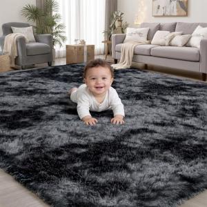 8x10 Area Rugs for Living Room Bedroom: Black Grey Soft Fluffy Shag Upgrade Non-Slip High Pile Carpet Large Fuzzy Plush Indoor Floor Decor Shaggy Rug for Kid Boys Girls Playroom Nursery Modern Home