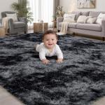 8x10 Area Rugs for Living Room Bedroom: Black Grey Soft Fluffy Shag Upgrade Non-Slip High Pile Carpet Large Fuzzy Plush Indoor Floor Decor Shaggy Rug for Kid Boys Girls Playroom Nursery Modern Home