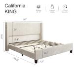 HOWE California King Size Upholstered Platform Bed Frame, Wingback Bed with 50.8" Headboard, Corduroy/Solid Wood Leg/No Box Spring Needed/Noise Free Sturdy Structure/Cream