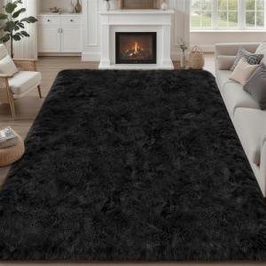 8x10 Area Rugs for Living Room Bedroom: Ultra Soft Fluffy Shag Rug Upgrade Non-Slip Non-Shedding Large Fuzzy Plush Carpet Indoor Floor Carpets for Kids Room Playroom Nursery Dorms Home Decor Black