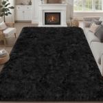 8x10 Area Rugs for Living Room Bedroom: Ultra Soft Fluffy Shag Rug Upgrade Non-Slip Non-Shedding Large Fuzzy Plush Carpet Indoor Floor Carpets for Kids Room Playroom Nursery Dorms Home Decor Black
