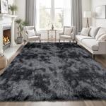 8x10 Area Rugs for Living Room Bedroom: Black Grey Soft Fluffy Shag Upgrade Non-Slip High Pile Carpet Large Fuzzy Plush Indoor Floor Decor Shaggy Rug for Kid Boys Girls Playroom Nursery Modern Home