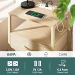 Yoobure Nightstand with Charging Station, Small Night Stand with Fabric Drawers and Storage Shelf for Bedrooms, Nightstands for Small Spaces, Bedside Table with USB Ports & Outlets, Bed Side Table