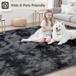 8x10 Area Rugs for Living Room Bedroom: Black Grey Soft Fluffy Shag Upgrade Non-Slip High Pile Carpet Large Fuzzy Plush Indoor Floor Decor Shaggy Rug for Kid Boys Girls Playroom Nursery Modern Home