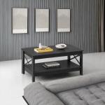 YITAHOME Coffee Table for Living Room, Modern Farmhouse Coffee Table with Storage, 2-Tier Center Table Wood Living Room Table Accent Cocktail with Sturdy Frame, Black