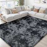 8x10 Area Rugs for Living Room Bedroom: Black Grey Soft Fluffy Shag Upgrade Non-Slip High Pile Carpet Large Fuzzy Plush Indoor Floor Decor Shaggy Rug for Kid Boys Girls Playroom Nursery Modern Home