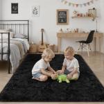 8x10 Area Rugs for Living Room Bedroom: Ultra Soft Fluffy Shag Rug Upgrade Non-Slip Non-Shedding Large Fuzzy Plush Carpet Indoor Floor Carpets for Kids Room Playroom Nursery Dorms Home Decor Black