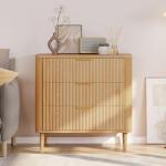 DWVO 3 Fluted Drawer Dresser, 32.5 Wider Modern Dressers Chest of Drawers with Solid Wood Leg, Wood Storage Dresser Nightstand Organizer for Dorms, Flats, Living Rooms, Hallways, Natural Oak