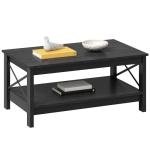 YITAHOME Coffee Table for Living Room, Modern Farmhouse Coffee Table with Storage, 2-Tier Center Table Wood Living Room Table Accent Cocktail with Sturdy Frame, Black