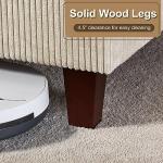 HOWE California King Size Upholstered Platform Bed Frame, Wingback Bed with 50.8" Headboard, Corduroy/Solid Wood Leg/No Box Spring Needed/Noise Free Sturdy Structure/Cream