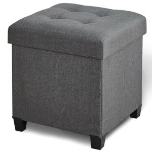 FIMIVIBI 17.7" Ottoman with Storage, Square Storage Ottoman for Dorm, Linen Ottomans with Legs for Living Room, Bedroom, Gray
