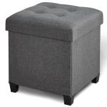 FIMIVIBI 17.7" Ottoman with Storage, Square Storage Ottoman for Dorm, Linen Ottomans with Legs for Living Room, Bedroom, Gray