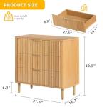 DWVO 3 Fluted Drawer Dresser, 32.5 Wider Modern Dressers Chest of Drawers with Solid Wood Leg, Wood Storage Dresser Nightstand Organizer for Dorms, Flats, Living Rooms, Hallways, Natural Oak