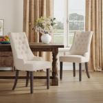 COLAMY Fabric Side Dining Chairs Set of 4, Wingback Upholstered Dining Room Chairs with Tufted Button, Living Room Chairs for Home Kitchen, Beige