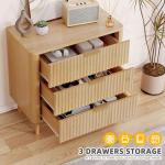 DWVO 3 Fluted Drawer Dresser, 32.5 Wider Modern Dressers Chest of Drawers with Solid Wood Leg, Wood Storage Dresser Nightstand Organizer for Dorms, Flats, Living Rooms, Hallways, Natural Oak