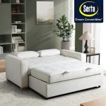Serta Ainsley 66.5" Convertible Sleeper Loveseat, Full Size, Dreamcoil Comfort, Soft Woven Fabric, Oyster