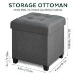 FIMIVIBI 17.7" Ottoman with Storage, Square Storage Ottoman for Dorm, Linen Ottomans with Legs for Living Room, Bedroom, Gray