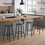 VASAGLE Bar Stools Set of 4, Bar Height Stools, 28.9 Inches Counter Barstools Chairs with Back for Dining Kitchen Island, Steel Frame, Industrial Style, Easy Assembly, Rustic Brown and Ink Black