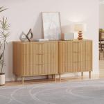 DWVO 3 Fluted Drawer Dresser, 32.5 Wider Modern Dressers Chest of Drawers with Solid Wood Leg, Wood Storage Dresser Nightstand Organizer for Dorms, Flats, Living Rooms, Hallways, Natural Oak