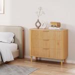 DWVO 3 Fluted Drawer Dresser, 32.5 Wider Modern Dressers Chest of Drawers with Solid Wood Leg, Wood Storage Dresser Nightstand Organizer for Dorms, Flats, Living Rooms, Hallways, Natural Oak