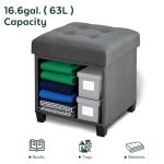 FIMIVIBI 17.7" Ottoman with Storage, Square Storage Ottoman for Dorm, Linen Ottomans with Legs for Living Room, Bedroom, Gray