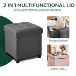 FIMIVIBI 17.7" Ottoman with Storage, Square Storage Ottoman for Dorm, Linen Ottomans with Legs for Living Room, Bedroom, Gray