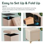 FIMIVIBI 17.7" Ottoman with Storage, Square Storage Ottoman for Dorm, Linen Ottomans with Legs for Living Room, Bedroom, Gray