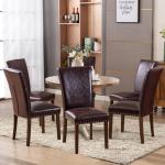 COLAMY Upholstered Parsons Dining Chairs Set of 6, PU Leather Dining Room Kitchen Side Chair with Nailhead Trim and Wood Legs - Dark Brown