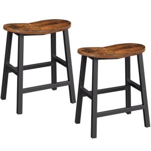 HOOBRO Bar Stools Set of 2, Counter Height Bar Stools, 23.6 Inch Barstools for Kitchen Counter, Kitchen Stools with Footrests, Saddle Barstools for Dining Room, Rustic Brown and Black BF57MDP201