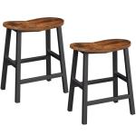 HOOBRO Bar Stools Set of 2, Counter Height Bar Stools, 23.6 Inch Barstools for Kitchen Counter, Kitchen Stools with Footrests, Saddle Barstools for Dining Room, Rustic Brown and Black BF57MDP201