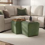 Furniture of America Lennox Modern Chenille 17-inch Square Storage Ottoman with Reversible Tray Top, Upholstered Footstool for Living Room, Bedroom, Entryway, Green