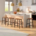 HOOBRO Bar Stools Set of 2, Counter Height Bar Stools, 23.6 Inch Barstools for Kitchen Counter, Kitchen Stools with Footrests, Saddle Barstools for Dining Room, Rustic Brown and Black BF57MDP201