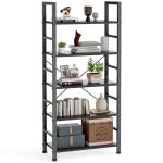 DUMOS 5 Tiers Bookshelf, Classical Book Shelf, Tall Display Shelves in Living Room/Home/Office, Storage Organizer for CDs/Books/Movies, Modern Black