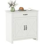 HOMCOM Farmhouse Sideboard Buffet Cabinet, Barn Door Coffee Bar Cabinet with Drawer and Adjustable Shelf for Kitchen, Living Room, Entryway, White Wash
