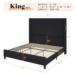 AMERLIFE King Size 62" Corduroy Upholstered Bed Frame, Luxurious Platform Bed with Extra Tall Wingback Headboard and Vertical Stripe, No Box Spring Needed/Solid Wood Slats & Legs/Black