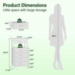 Furnulem Night Stand with Charging Station, Dresser with PVC & Fabric Drawers, 33.3 Inch Side Table with Open Shelf, Tall Bedside Table for Closet, Entryway, Bedroom Furniture, 3 Ways to Use, White